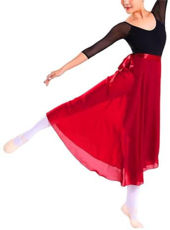 MUNAFIE Ballett Rock Damen Chiffon Wickelrock Ballettkleidung Verstellbare Taille Krawatten Tanz Röcke für Damen und Mädchen Rot