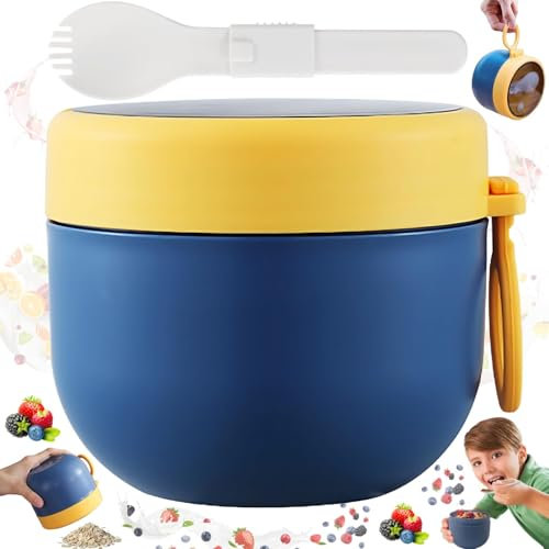 Liekadijiae Gobelets à Soupe, Récipient à Soupe à Emporter, Gobelet à Céréales à Emporter, Boîte de Petit Déjeuner avec Cuillère, 600 ml Tasse de Céréales avec Couvercle et Cuillère Pliante