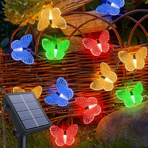 Qoosea Butterfly Solar String Lights, 5M 20LED Butterfly Fairy String Lights Solar Powered, 8 Modes Decorative Light for Home Party Birthday Summer Garden Wedding Christmas Indoor Outdoor