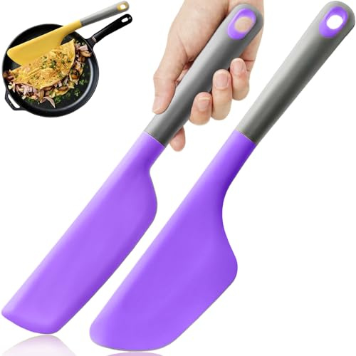 Wide Omelette Spatula, Silicone Spatula Flipper, Heat Resistant Omelette Turner for Kitchen Omelet Pancake Crepes, Purple