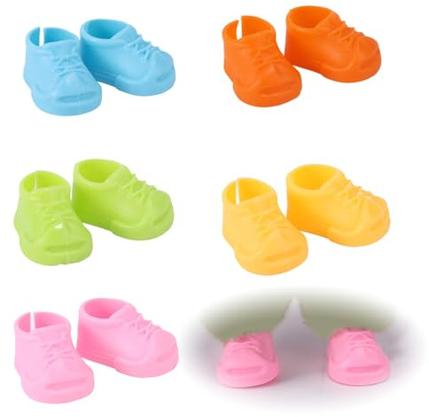 Lyreh 5 Paires Mini Chaussures Poupee, Plastique Mini-Chaussures Colorées Accessoires Remplacement Tenues Poupées Tendance Haut Gamme Adaptées aux Poupée 17cm Non Incluses(Style Baskets à Lacets)