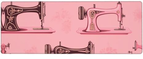 WHJSHOP Tapis de souris vintage rose extra large avec imprimé machine à coudre pour ordinateur de bureau, clavier de jeu antidérapant, version épaisse, 30,5 x 80 cm