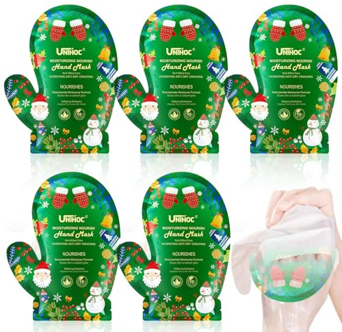 5 Paia Maschera Mani Natale, Maschera Mani Idratante Alla Niacinamide Natale, Esfoliazione Profonda, Rendendo la Pelle Più Liscia, Regalo per Famiglia