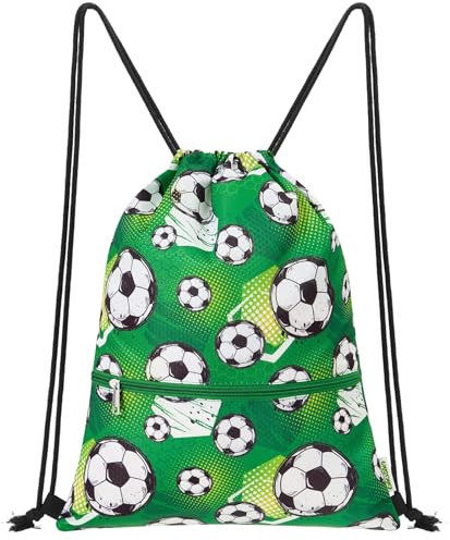 WAWSAM Kids Drawstring Gym Bag with Zippered Pocket String Backpack | Football Swim Bag Waterproof School Gym PE Bags for Boys Swimming Travel Beach Shopping Sports