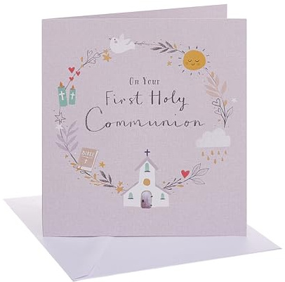 UK Greetings | Communion Card | Communion Wreath Design | With Envelope | Congratulations Card | Greeting Card | Her/Him | 13.7 x 15.9cm