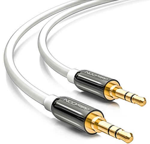 deleyCON 1,5m Câble Jack 3,5mm AUX Câble Audio Stéréo Fiche Jack Droite pour PC Laptop Smartphone Tablette Voiture Récepteur HiFi - Blanc