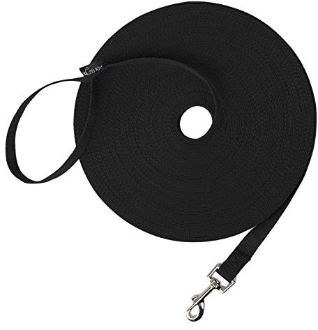 Hi Kiss Dog/Puppy Obedience Recall Training Agility Lead - 15ft 20ft 30ft 50ft 100ft Training Leash - Great for Play, Camping, or Backyard - Black 30ft