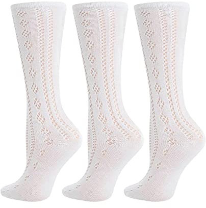 adam & eesa® 3 Pairs Girls Back to School Cotton Rich White Knee High Pelerine School Uniform Socks