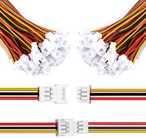 Jadeshay JST Connectors,Mini Micro JST Connector Plug 20 Pairs 3-Pin 1.25mm Pitch Plug Male and Female Connector Adapter with 100mm Electrical Cable Wire,for LED Light Electronic Components Projects