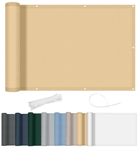 AXT SHADE Pantalla Privacidad Balcón 75x500cm Impermeable Ocultacion Balcon Protección Viento y Los Rayos UV con Ataduras de Cables para Exterior Terraza-Arena