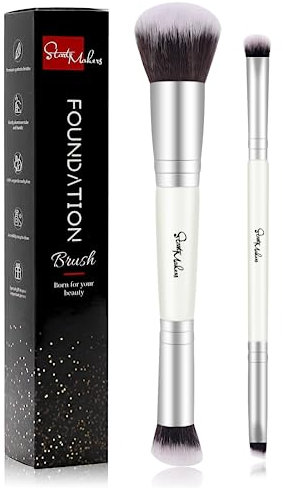 Pinceau Fond de Teint Pinceaux Maquillages Yeux, START MAKERS 2Pièces Pinceau Maquillage Professionnel Poils Souples et Denses pour Mélange Liquide, Crème, Fard à Joues, Anticerne et Ombre à Paupières