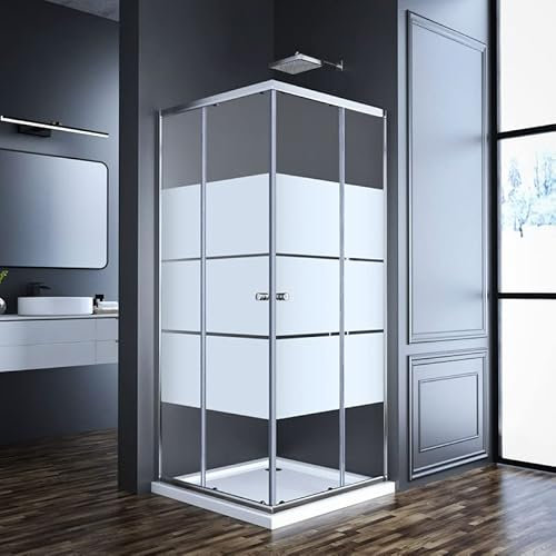 Goezes Duschkabine Eckeinstieg Schiebetür 75x75cm Duschschiebetür, Gestreift Glas Duschabtrennung mit Schiebetür 6mm ESG Glas, Dusche Duschwand Höhe 185cm, LINKS & RECHTS MONTIERBAR