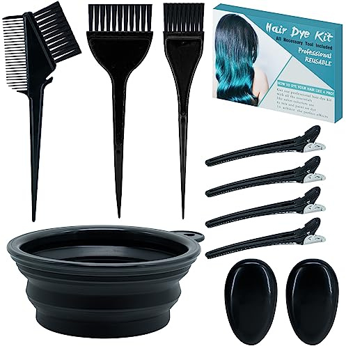 Xarchy 10 Pc Hair Bleach Kit - Hair Coloring Products With Dye Brush, Color Bowl, Earmuffs, Clip for Salon Bleaching & Highlighting