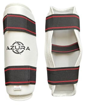 Azura Taekwon-Do Shin Guard Protectors, Premium Quality with Elasticated Straps, Karate/Kickboxing/MMA (Medium)