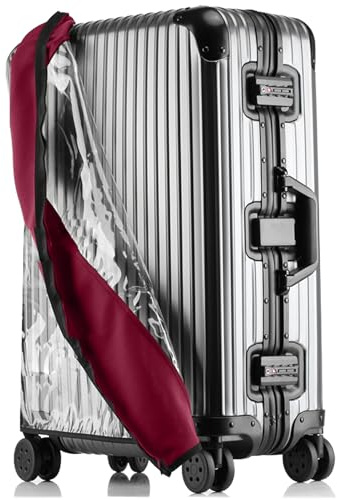Linpr Funda Protectora Transparente para Maletas de PVC Elástico - Impermeable para Equipaje Grande/Mediana/Cabina, No Requiere Desmontaje, 18-32 Pulgadas Funda Maleta (Rojo, 20 Pulgadas)