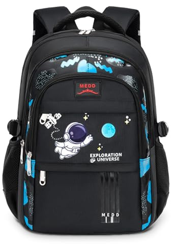 IvyH Kinderrucksack Jungen Schultasche für 1-6. Klasse, Wasserdichte Leichte Große Kapazität Rucksack Schule für Jungen von 6-12 Jahren, Ergonomisch Gestalteter Rucksack, Schwarz
