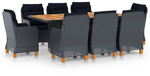 QZZCED Juego de muebles de jardín, muebles de jardín, muebles de terraza, muebles de balcón, juego de comedor de jardín con cojines de poliratán, gris oscuro para jardines, terrazas, balcones