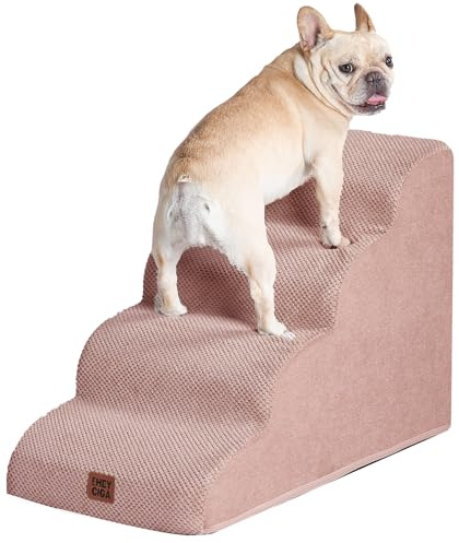 EHEYCIGA Curved Dog Steps for Bed, 4-Step Dog Stairs for Sofa, High Density Foam Pet Steps for Small Dogs & Cats, Pet Stairs for High Bed, Non-Slip Dog Ramp with Washable Cover, 72x40x50cm, Dusty Pink