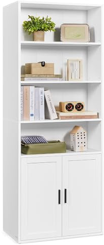 VASAGLE Bookcase, 6-Tier Tall Bookshelf, Book Shelf with Doors, Shelving Unit, 24 x 60 x 175 cm, for Living Room, Home Office, Dinning Room, Cloud White LBC402W01