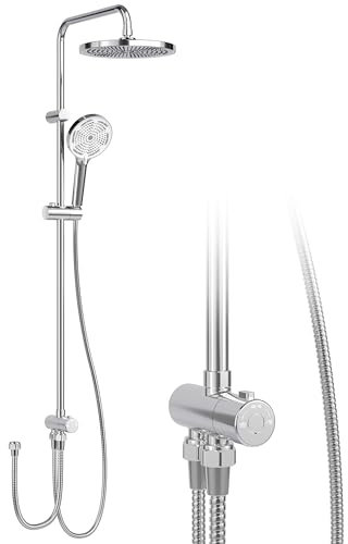 Regendusche ohne Armatur Chrome, Duschsystem mit Duschkopf Duschgarnitur Edelstahl Duschsäule Überkopfbrause set Kopfbrause Rund 25cm