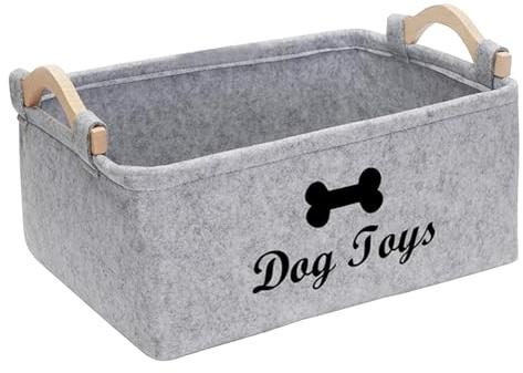 inheming Puppy Toy Storage Box, Grey Puppy Toy Box Storage Basket, 15 x 11 x 7 inch Large Dog Toy Basket for Organizing Pet Toys, Blankets, Leashes