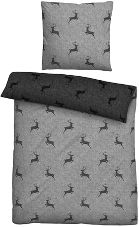 biberna Baumwoll-Satin Bettwäsche 0614609 Hirsch 1x 135x200 cm + 1x 80x80 cm, sturmgrau