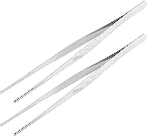 Ujjdwiurgh 2PCS Kitchen Tweezers Grill Tongs Stainless Steel Long Chef Food Clip BBQ Meat Beef Tong Bar Bartending Tweezer 30cm