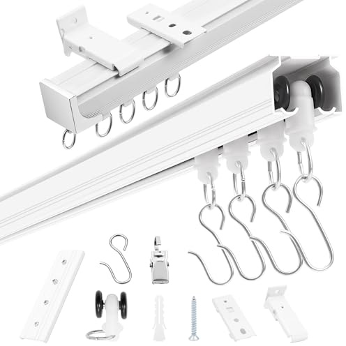 YSVORTOT Adjustable 3ft–9ft Ceiling/Wall Mount Curtain Rail System, Curtain Track Set with Hooks, Smooth-Glide Aluminum Design for Living Room, Bedroom, Kitchen, RV, Patio & Sliding Glass Doors,White