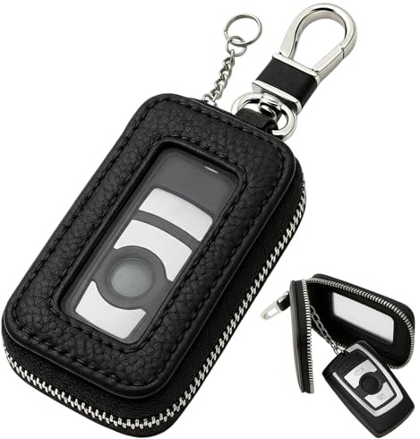 Tuwonwa Leather Key Fob Case, Universal Car Key Holder with Zipper Protection, Keychain Loop and Scratch-Resistant Finish – Soft Durable Leather Key Cover for Smart Keys and Remote Fobs