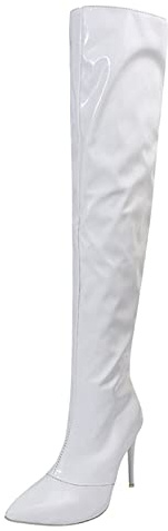 Dasongff - Botas altas para mujer sexy de látex con tacón alto de aguja caliente invierno bota mujer sexy rodilla bota elástica talón bloque pantorrilla negro marrón, blanco, 43 EU
