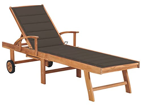 Tomostar Bain de Soleil, Chaise Longue Jardin Extérieur Transat pour Piscine avec Coussin Taupe Bois de Teck Solide