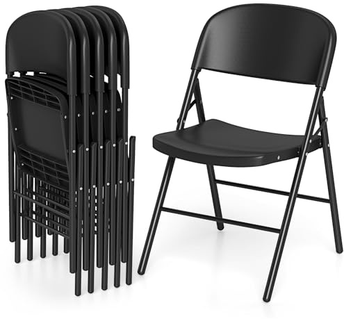 COSTWAY Chaises Pliantes Interieures en Plastique Lot de 6, Cadre Métal Robuste, Chaises Bureau Confortable pour Salle à Manger, Réception, Extérieur, Charge 150 KG (Noir)