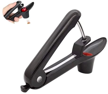 Komoke Deshuesador de cerezas profesional, manual para cerezas frescas y aceitunas, descorazonador de cerezas con manejo con una sola mano, deshuesador de cerezas y ciruelas, color negro