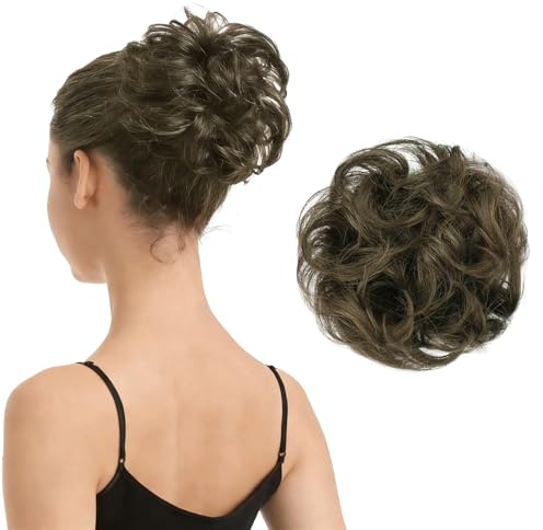 BARSDAR 100% Umani Chignon Capelli, Veri Umani Hair Chignon Marrone Messy Hair Bun per Donna Elastico Ondulati Cioccolato Marrone Updo Bun Posticci Dall'aspetto Naturale Leggeri Scrunchie Quotidiano