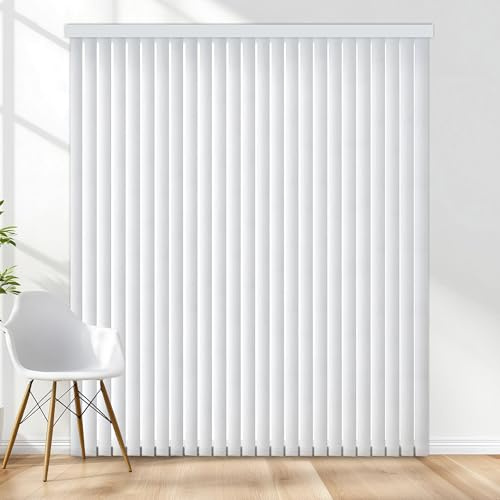 Vertical Hard Window Patio Blinds - White, 84 L x 78 W Ribbed & 3-1/2-Inch Vane - Easy Installation for All Patio Doors, Hardware Included - Aluminum Track for Durability, Anti-Static Slats