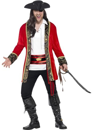 Smiffys Costume capitaine pirate, grande taille, Rouge, avec veste, chemise et ceinture fléchée Halloween