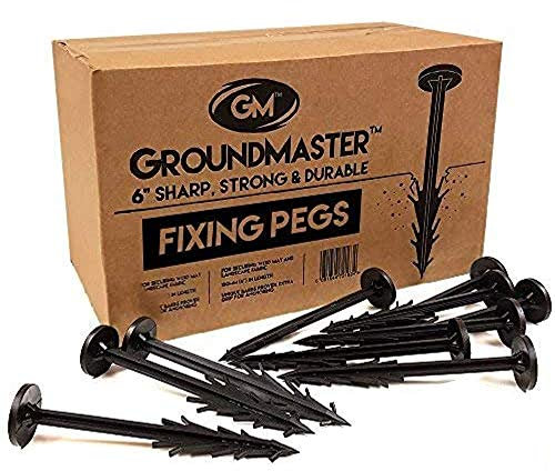 GroundMaster 6 Garden Pegs - UV Stabilised Anti-Pull Securing Pegs Perfect For Fleece, Woven Weed Control Fabric, Membrane, Tarpaulins, Netting and Ground Cover (50)