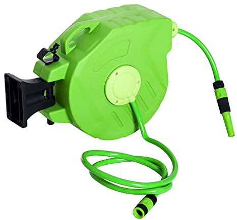 Outsunny Schlauchtrommel 15+1,5m Schlauchaufroller Automatik schwenkbar Druckluft Garten 180° schenkbar Druckluftschlauch Grün