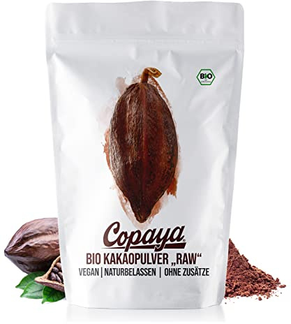 Copaya Kakaopulver BIO 500g, Rohes Kakao Pulver aus biologischem Anbau, Ungesüßt, Unverwechselbares & Intensives Aroma, Aus Hochwertigen Kakaobohnen, 11% Fett, Stark Entölt, 500g