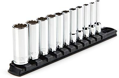 TEKTON 1/4 Inch Drive Deep 12-Point Socket Set with Rail, 11-Piece (5/32-9/16 in.) | SHD90107