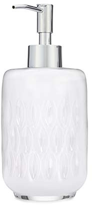 Rail19 Astraea Frosted Glass Soap Dispenser with Metal Pump - Refillable Liquid Hand Soap for Bathroom and Kitchen, 12oz (Chrome Rustic)