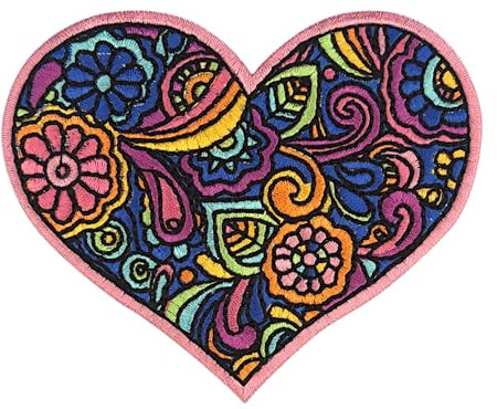 Urbanski Patch buntes Herz mit Blumen zum Aufbügeln 7,9 x 9,4 cm | Aufnäher Applikation Bügelbild