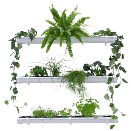 Jardinion Grüne Pflanzenwand, Vertikaler Garten 3 x 1m Weiß, Platzsparende Gartengestaltung, Pflanzenregal für Innen und Außen