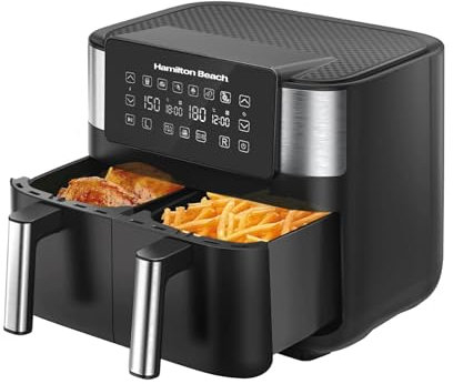 Hamilton Beach HealthyCook 8L Dual Air Fryer, 2 Drawers, 8L, 8 Portions, 6 Pre-set Programmes, SYNC function and Adjustable Temperature Settings, Black, HB4006