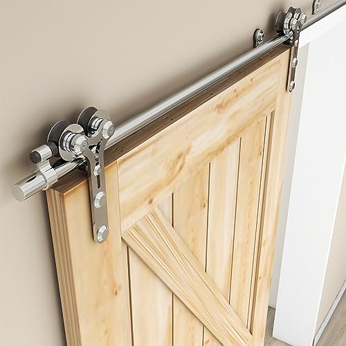 WOLFBIRD Schiebetürbeschläge Edelstahl 200cm Schiebeschiene Komplettes Rollschienenset Heavy Duty Stabil für einzelne Holztür (Y-Form)