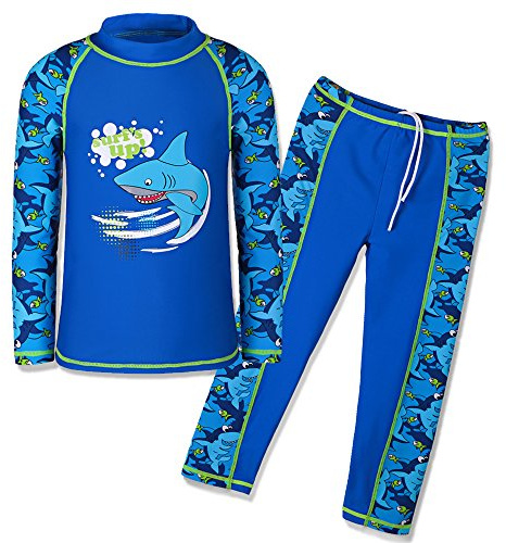 HUAANIUE Traje de baño para niños de 3 a 12 años con protección UV, 2 piezas, camiseta de manga larga y pantalones largos UPF 50+