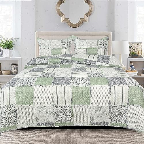 B&B Bedspread Single Bedding Set - Green Flower Tree Branch Design 100% Cotton Comforter Set - Sofa Bed Throw for Bedroom Living Decor OLIVE (Des 1)