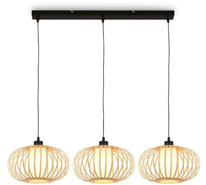 BRILONER – Bambus Pendelleuchte, Deckenlampe für das Wohnzimmer, Deckenleuchte Holz, Lampe Wohnzimmer, Wohnzimmerlampe, Boho, E27 Fassung, 70x28x120 cm (LxBxH)