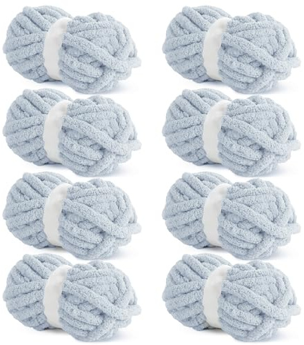 Hombys Rice Grey Chunky Chenille Yarn for Crochet and Knitting, Super Bulky, Thick Fluffy Yarn for Hand Knitting Blanket, Soft Plush Yarn, 8 Jumbo Pack (90 Yards, 227 g per Strand)