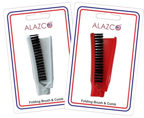 Folding Compact Travel Pocket HAIR BRUSH/COMB 1 Red 1 White Travel Camping School Gym Locker Work Car Purse Dorm (2pc Set)